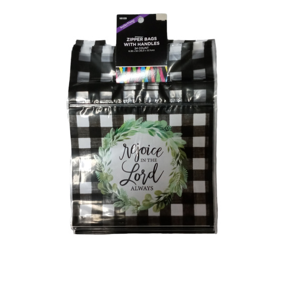 Inspirational Christmas Gift Bags Rejoice in the Lord Black White Check Set 24 - Picture 4 of 9